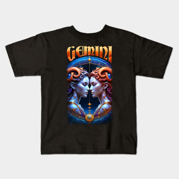 Gemini Zodiac Kids T-Shirt by KawaiiDread